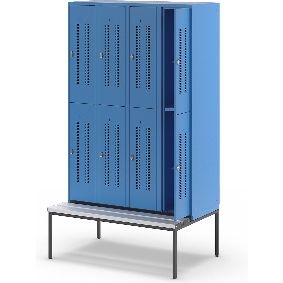 Berlin 1 bench seat double deck clothes locker – Wolf (Product illustration 8)-7