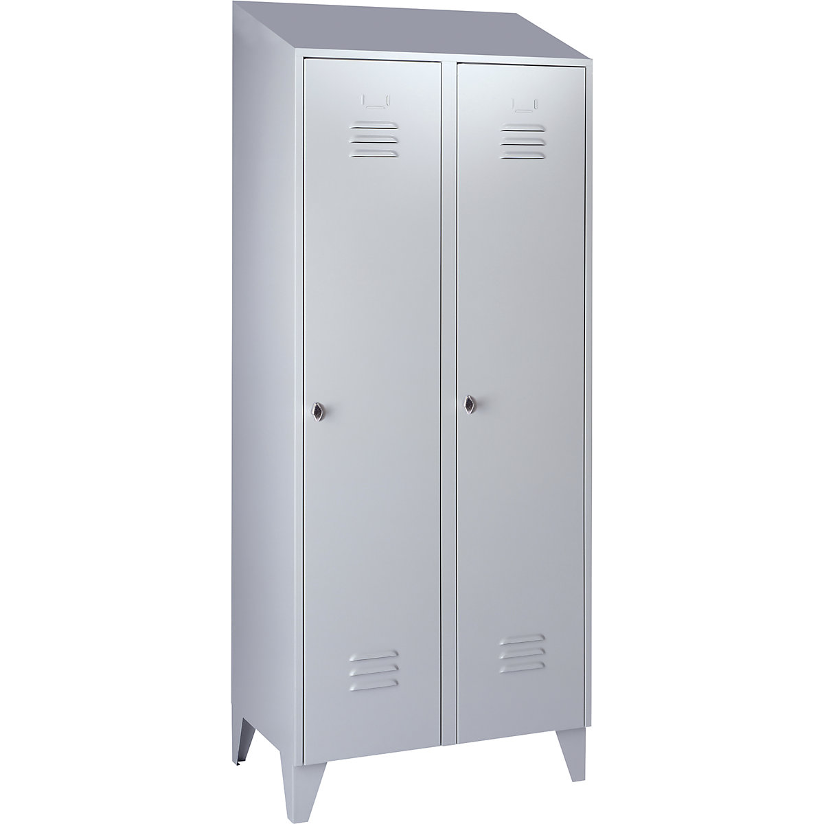 Berlin 2 clothes locker – Wolf, 2 compartments, light grey, width 800 mm, sloping roof shape-16