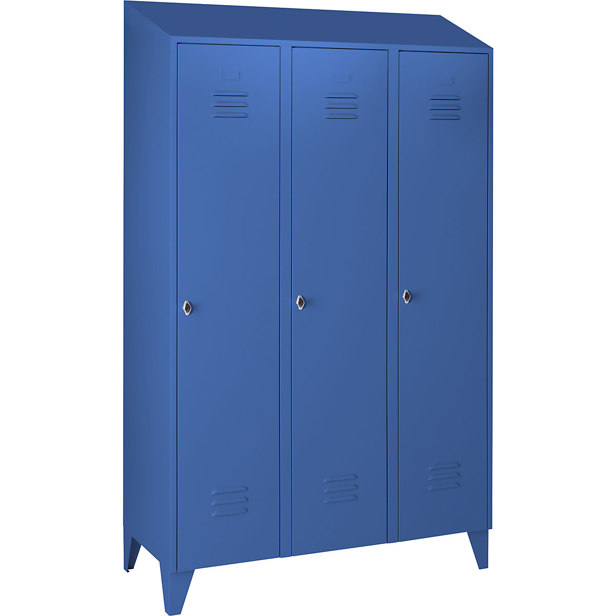 Berlin 2 clothes locker – Wolf, 3 compartments, light blue, width 1200 mm, sloping roof shape-30