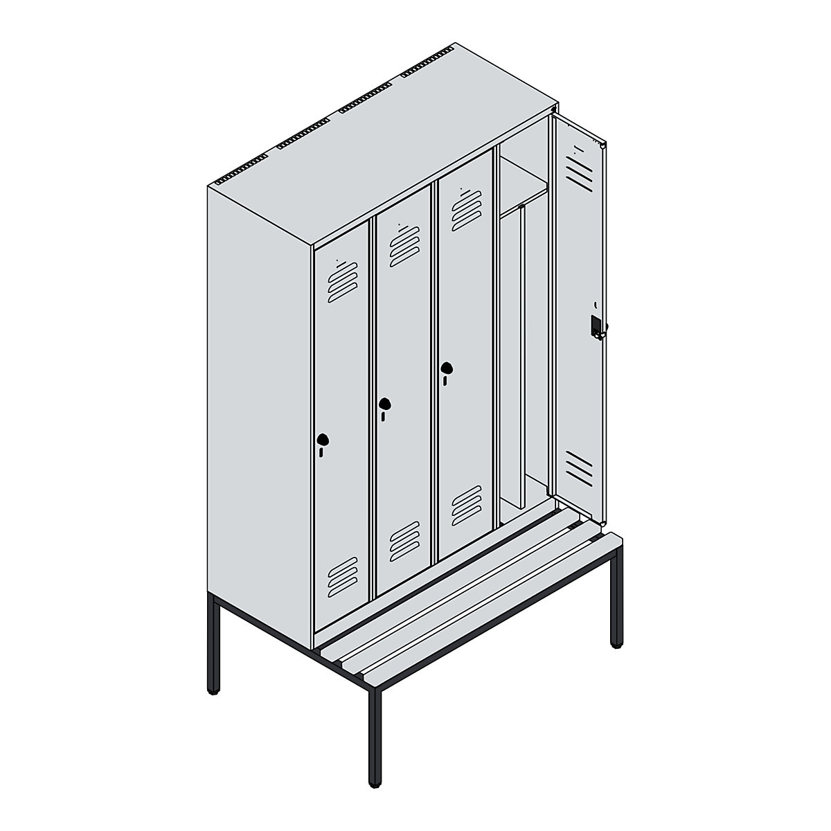 Classic PLUS clean and dirty bench seat clothes locker, narrow – C+P (Product illustration 4)-3