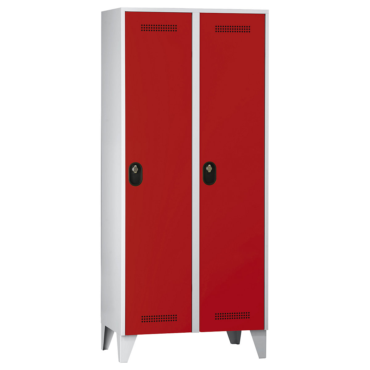 Köln clothes locker – Wolf, 2 compartments, light grey / flame red, 800 mm-9