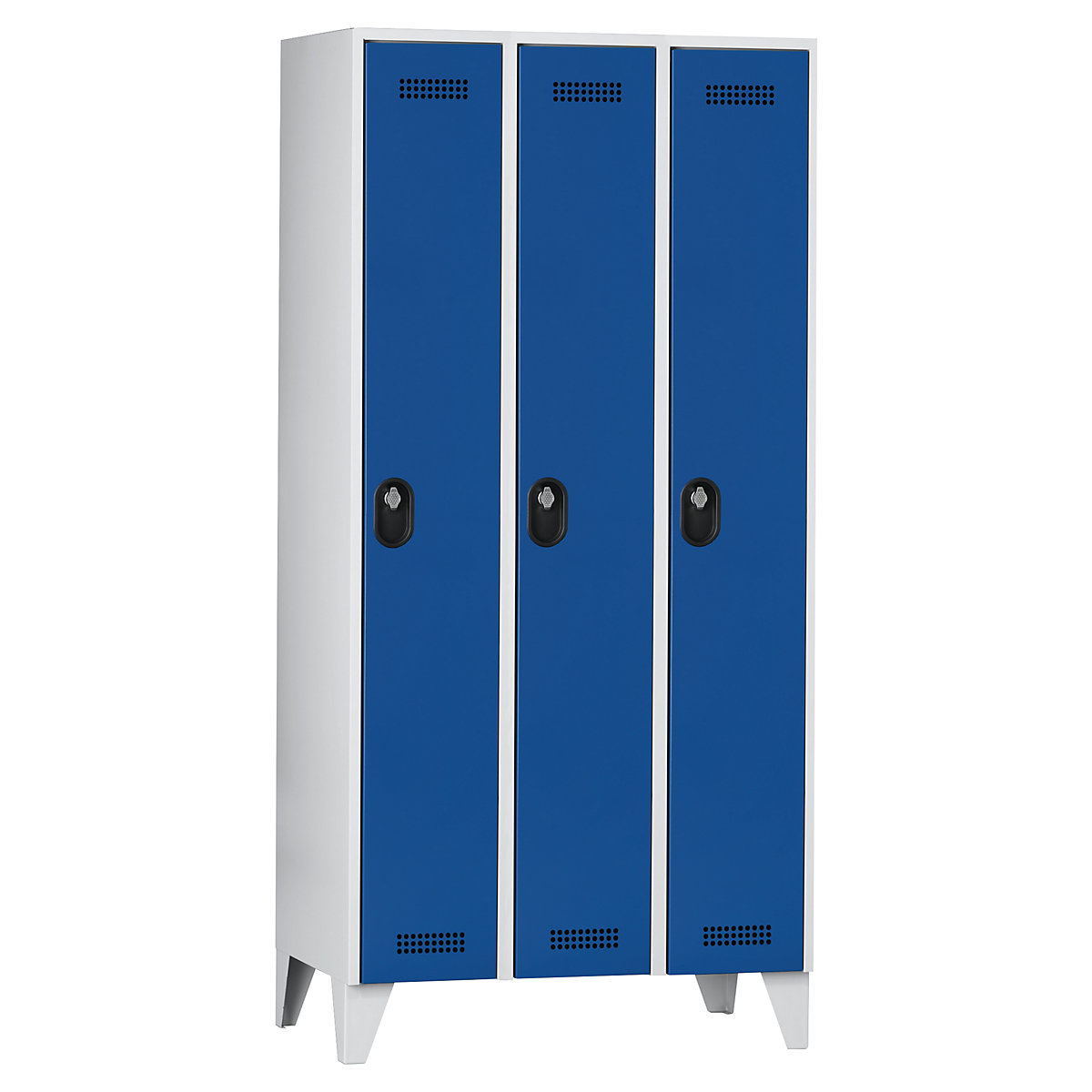 Köln clothes locker – Wolf, 3 compartments, light grey / gentian blue, 900 mm-24