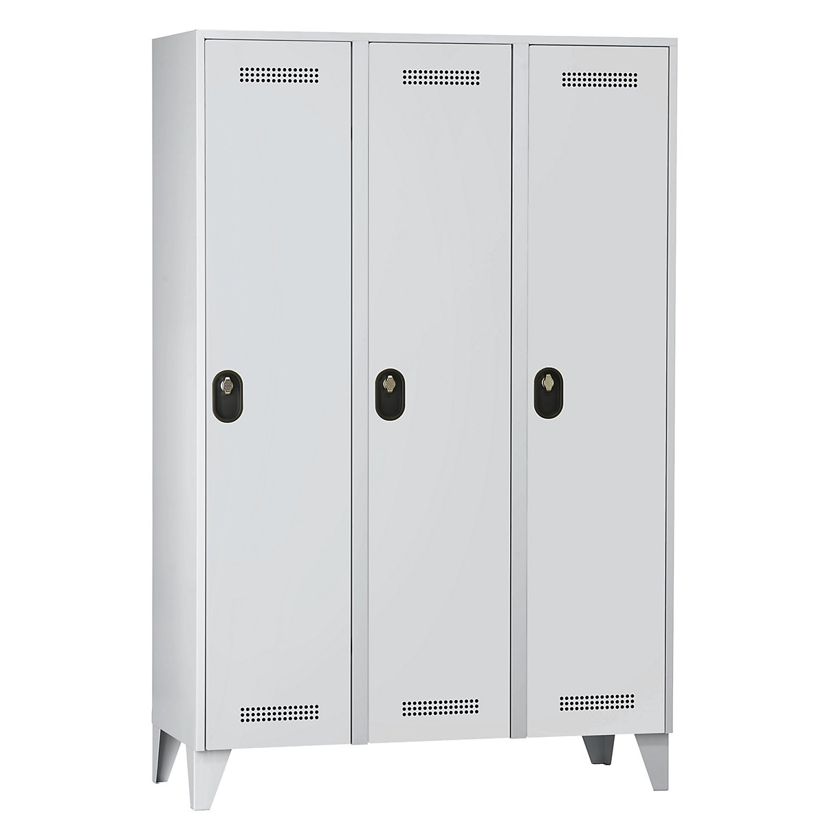 Köln clothes locker – Wolf, 3 compartments, light grey, 1200 mm-2