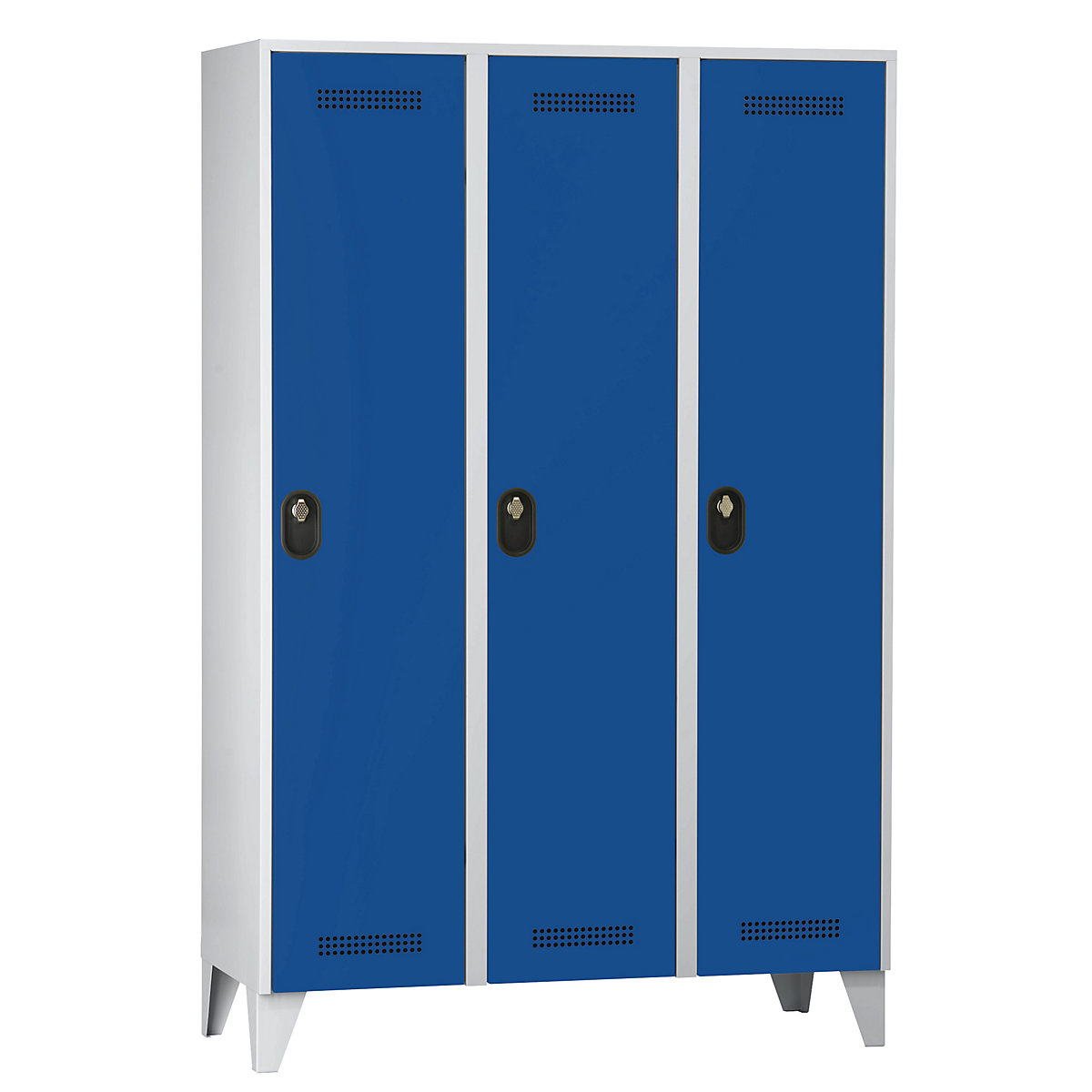 Köln clothes locker – Wolf, 3 compartments, light grey / gentian blue, 1200 mm-13