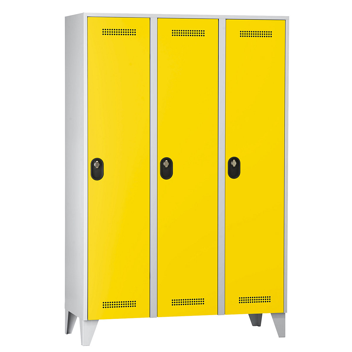 Köln clothes locker – Wolf, 3 compartments, light grey / zinc yellow, 1200 mm-26