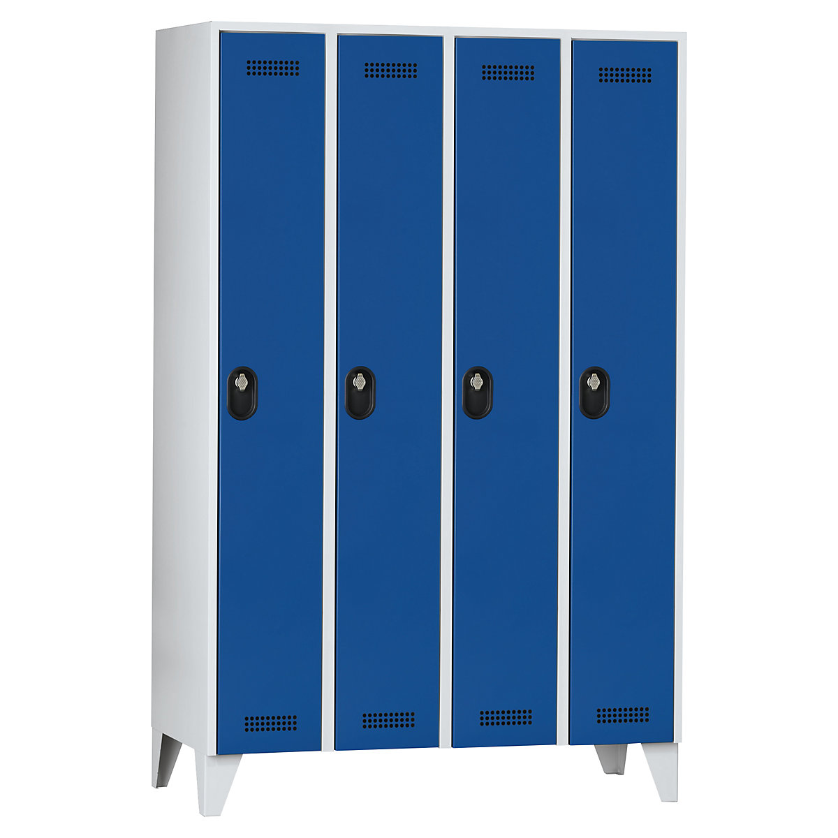 Köln clothes locker – Wolf, 4 compartments, light grey / gentian blue, 1200 mm-31