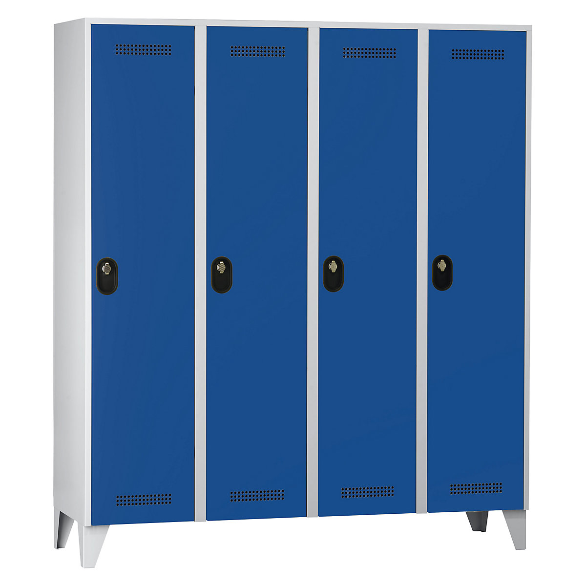 Köln clothes locker – Wolf, 4 compartments, light grey / gentian blue, 1600 mm-4