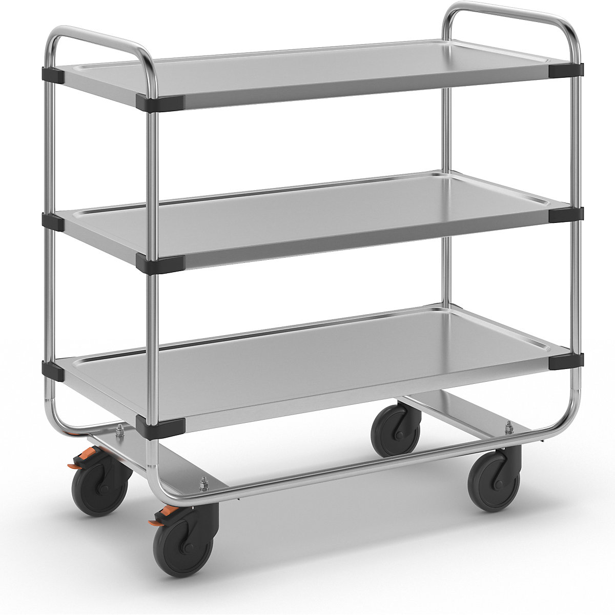 Stainless steel serving trolley, assembled