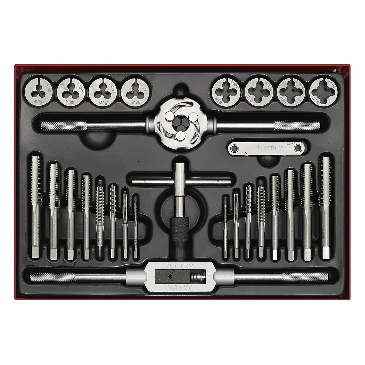 Sealey 28pc Imperial BSW Tap & Die Set | Split Dies (Product illustration 2)-1