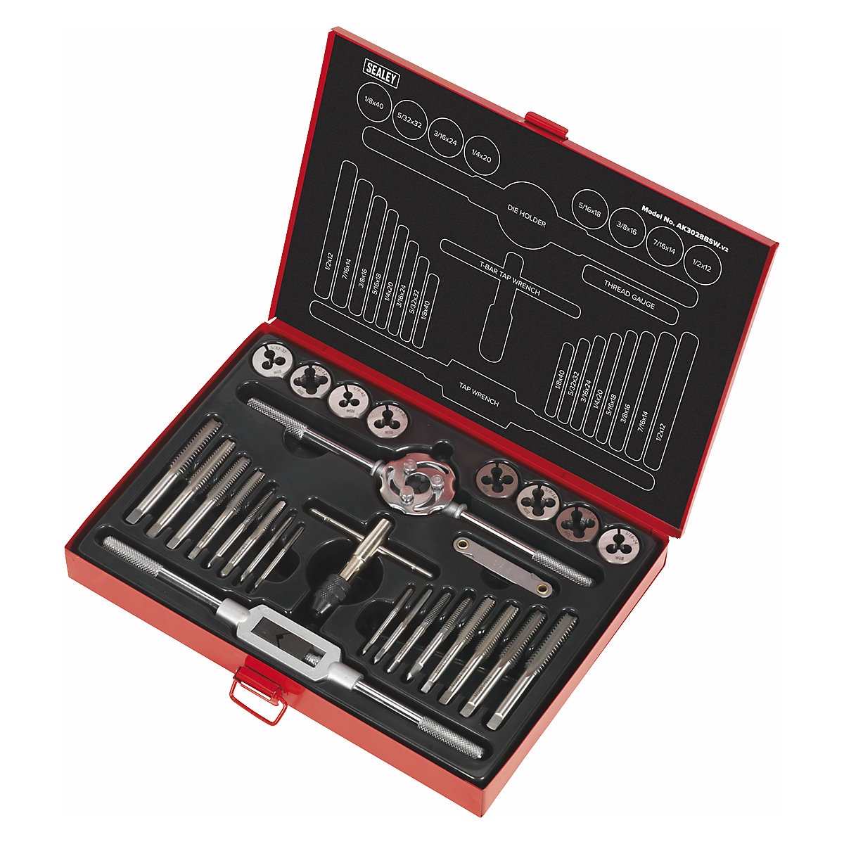 Sealey 28pc Imperial BSW Tap & Die Set | Split Dies (Product illustration 3)-2