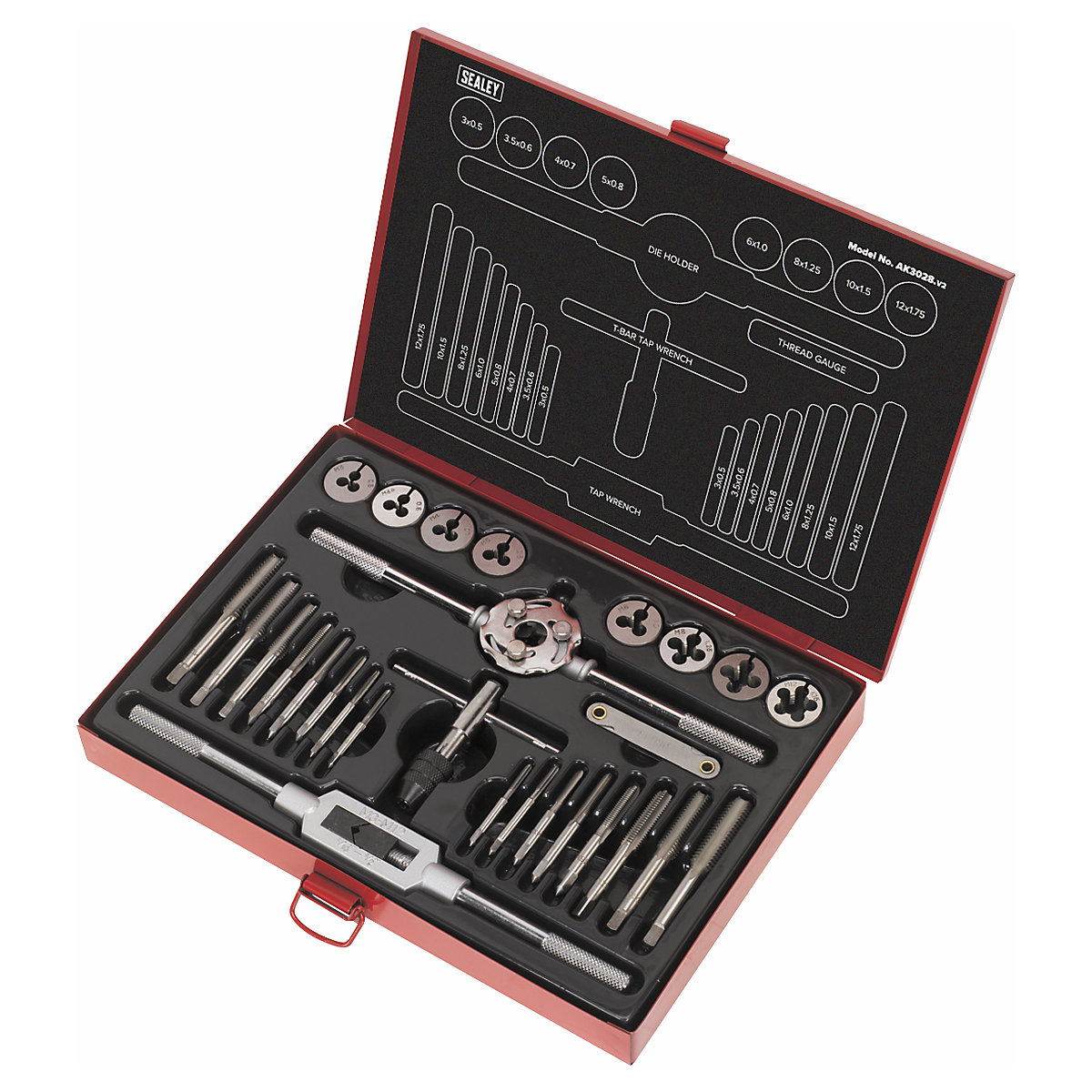 Sealey 28pc Metric Tap & Die Set | Split Dies (Product illustration 3)-2