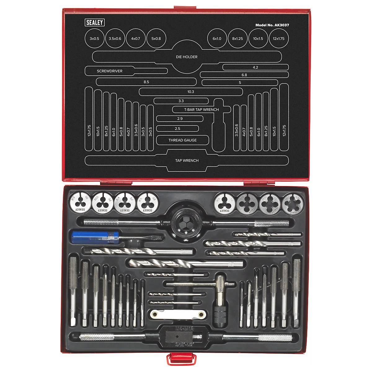 Sealey 37pc Metric Tap & Die Set | Split Dies (Product illustration 2)-1