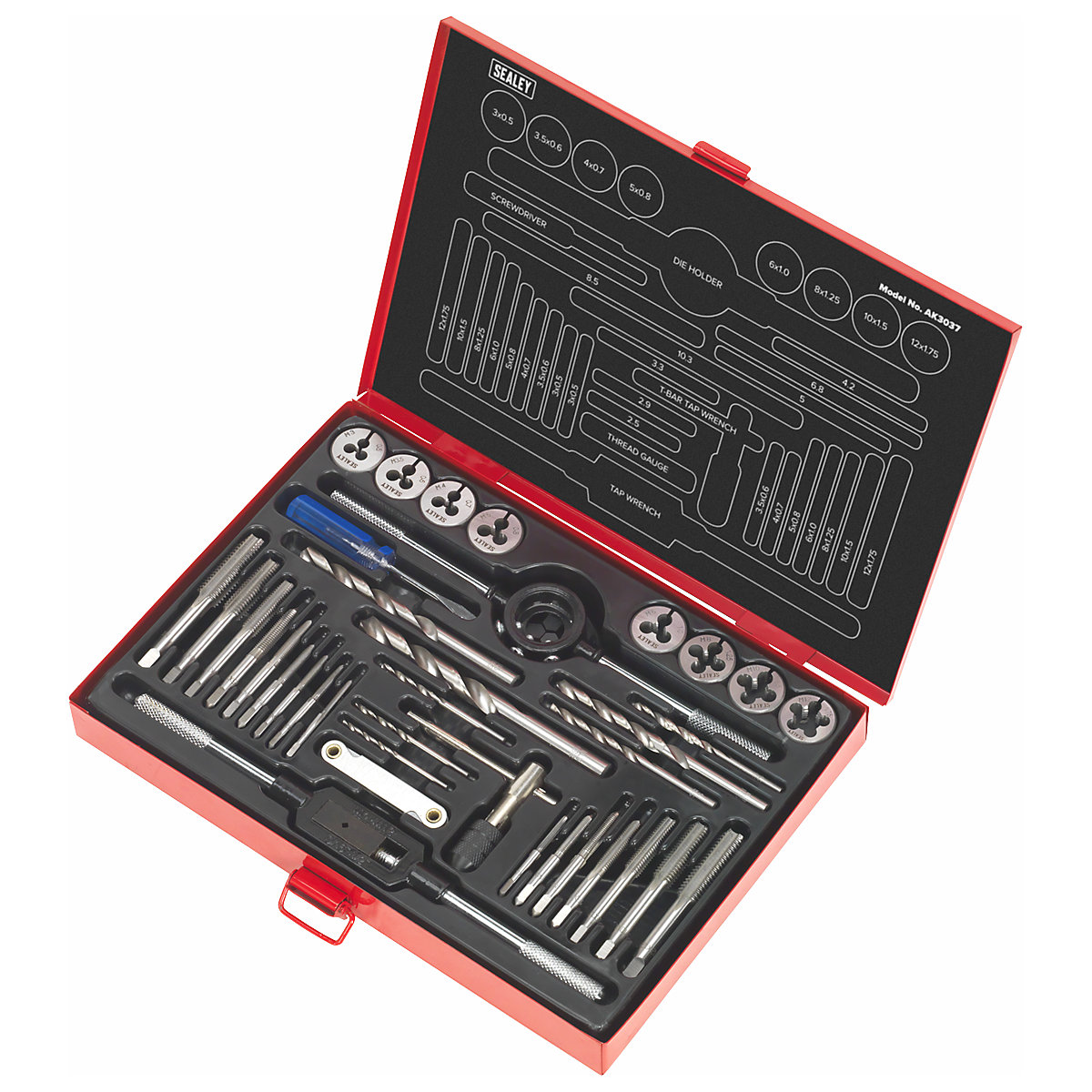 Sealey 37pc Metric Tap & Die Set | Split Dies (Product illustration 3)-2