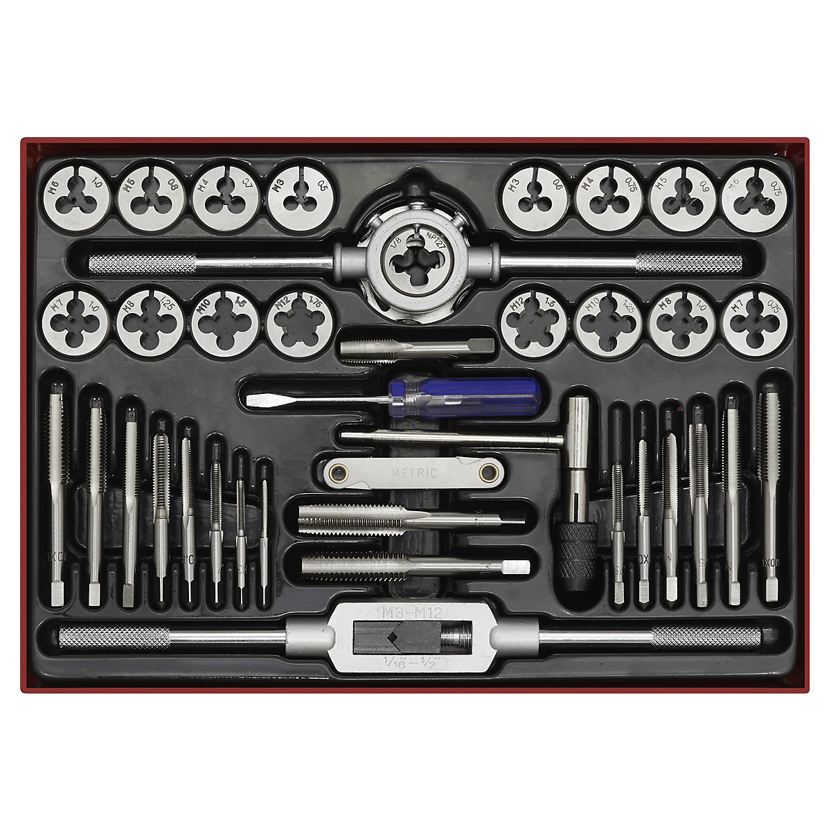Sealey 40pc Professional Metric Tap & Die Set | Split Dies (Product illustration 2)-1