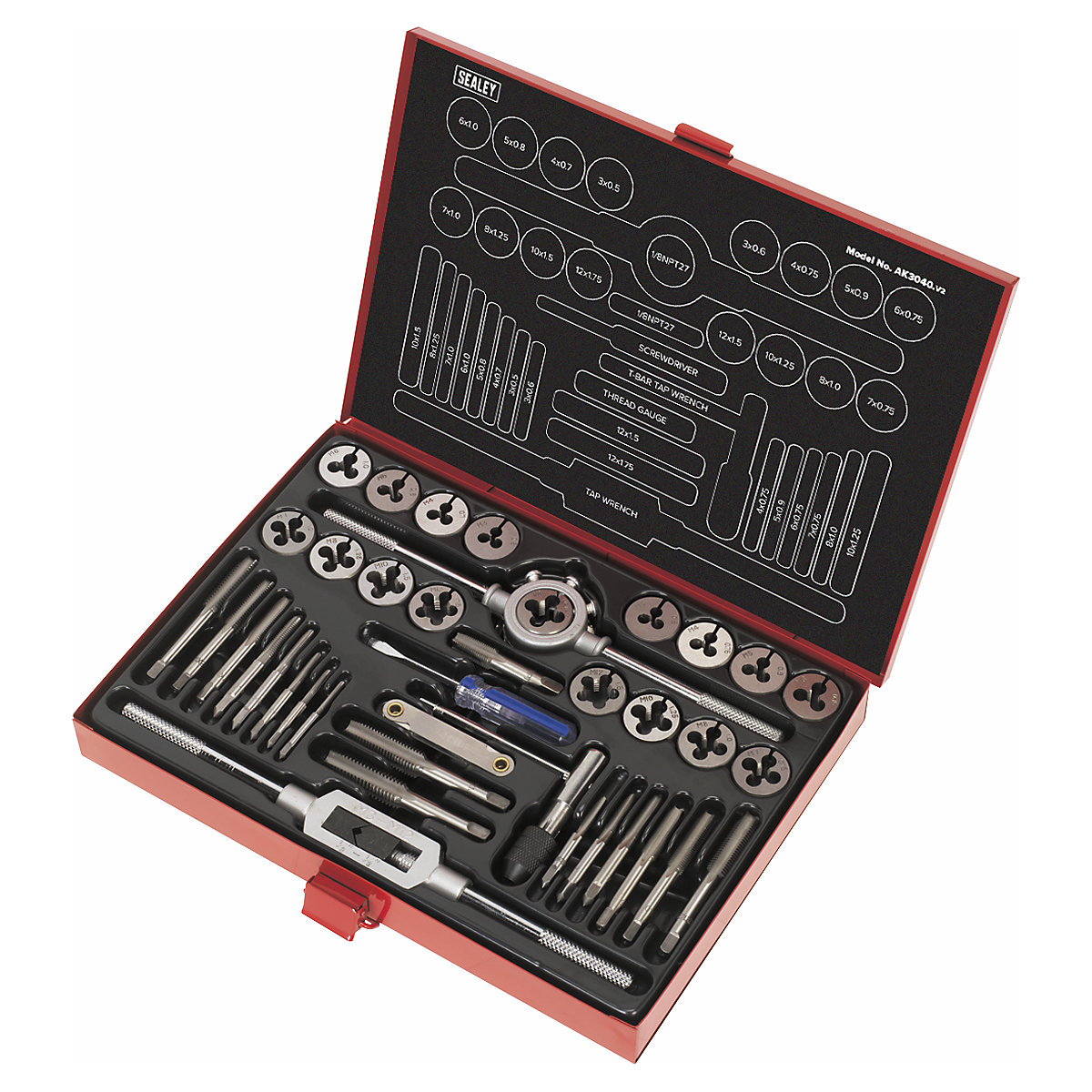 Sealey 40pc Professional Metric Tap & Die Set | Split Dies (Product illustration 3)-2
