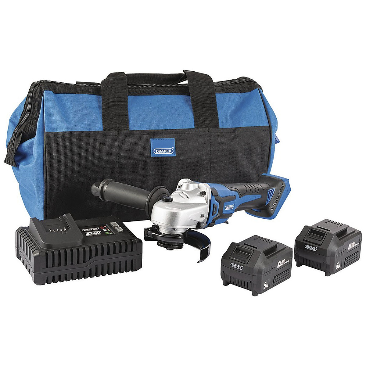 Draper D20 Series Brushless Angle Grinder with Battery & Charger