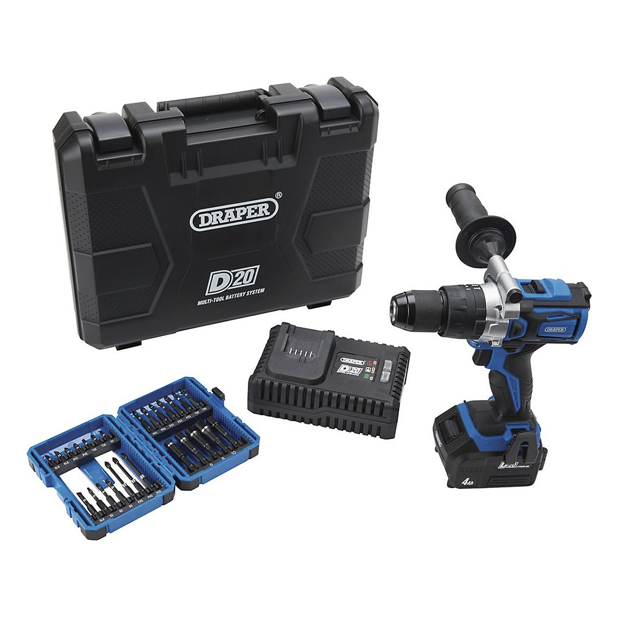 Draper D20 Series Brushless Combi Drill Kit & Draper Expert Impact Screwdriver Bit Set | 26 Piece (Product illustration 2)-1