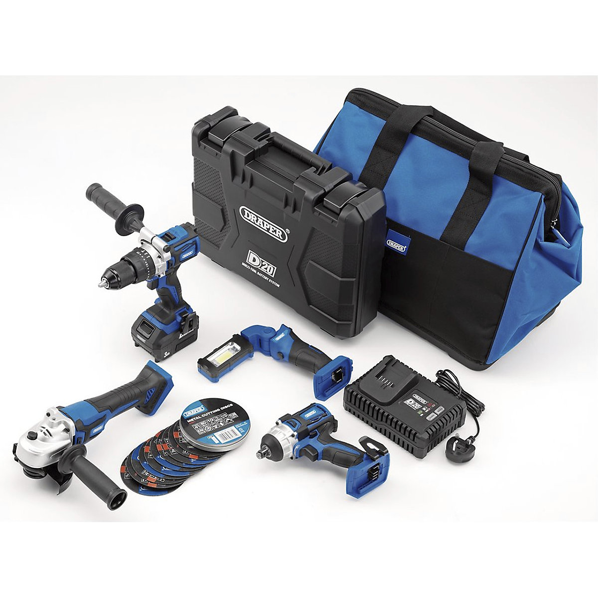 Draper D20 Series Workshop Kit with Batteries & Charger | 19 Piece (Product illustration 2)-1