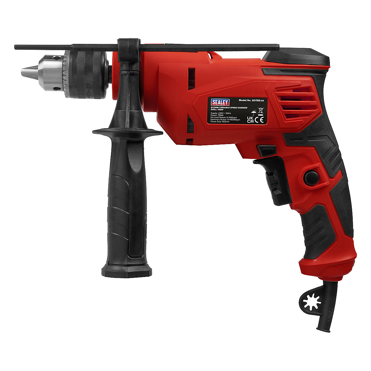 Sealey 13mm Variable Speed Hammer Drill with Reverse Control | 750W/230V (Product illustration 3)-2