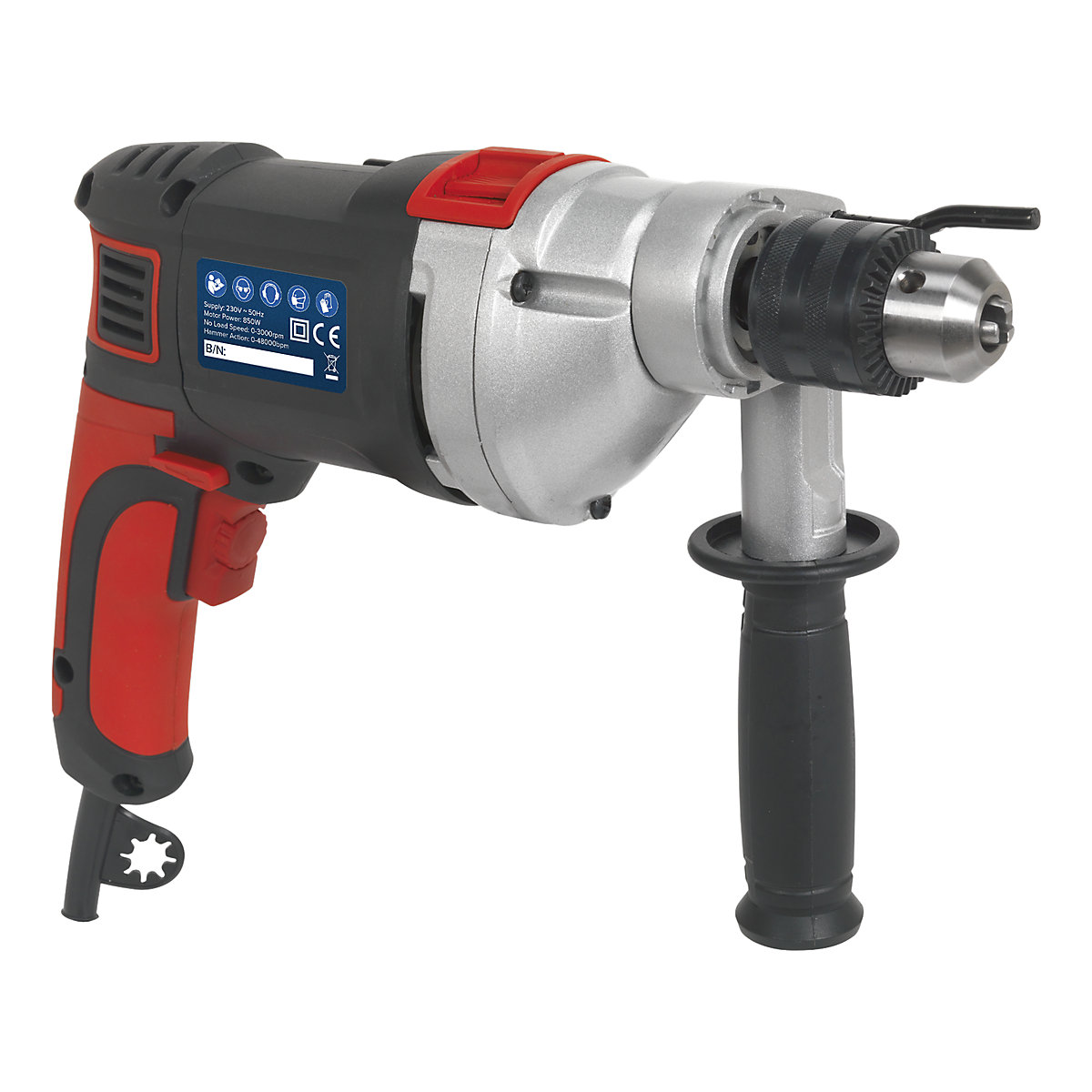 Sealey 13mm Variable Speed Hammer Drill with Reverse Control | 850W/230V (Product illustration 2)-1