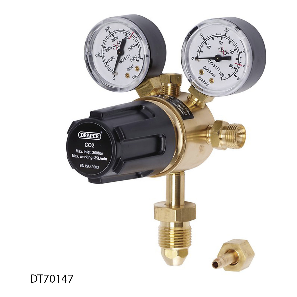 Draper Industrial Gas Bottle Regulator with Double Gauge | 300 Bar (Product illustration 3)-2