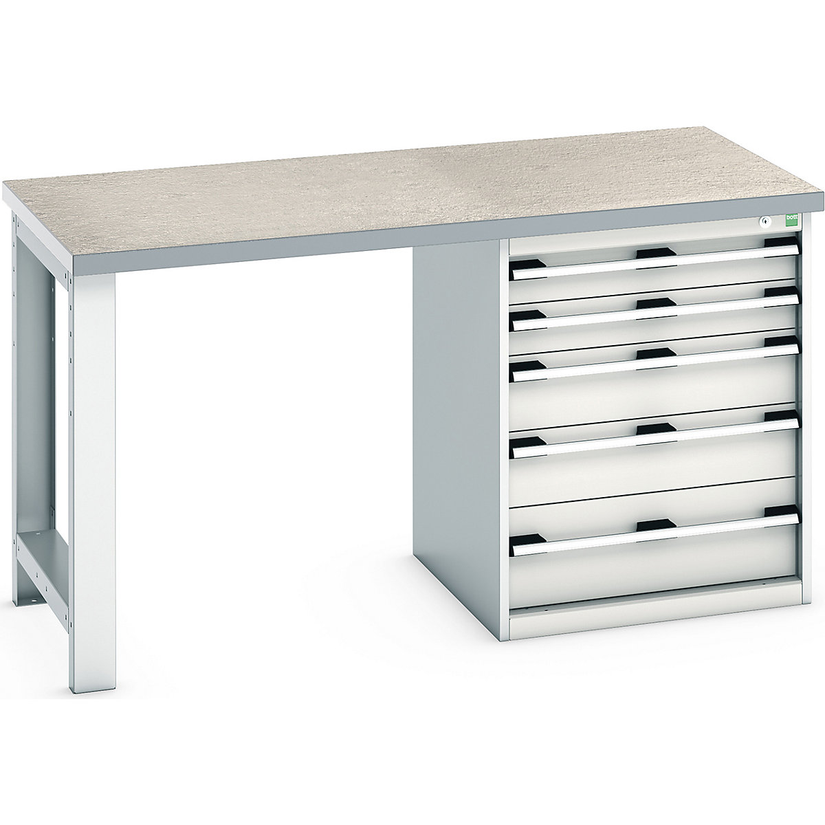 Bott Cubio Pedestal Benches, Bott Cubio Pedestal Benches, Bott Cubio Pedestal Bench | 5 Drawer Cabinet | 840h x 1500w x 750d mm | Light Grey | Lino Worktop-0