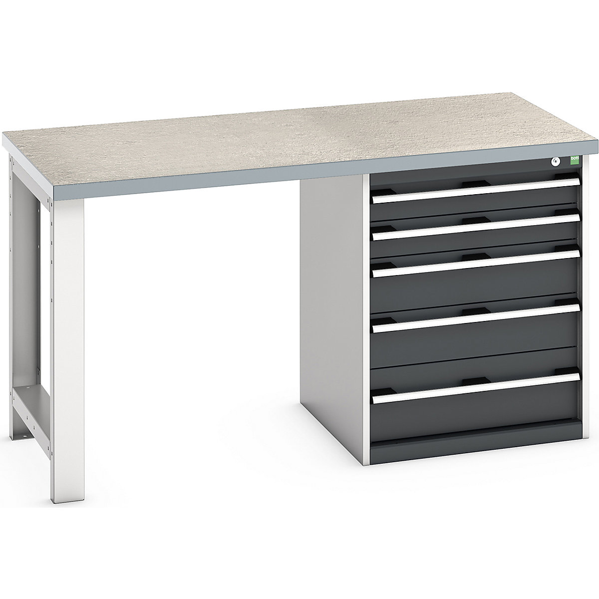 Bott Cubio Pedestal Benches, Bott Cubio Pedestal Benches, Bott Cubio Pedestal Bench | 5 Drawer Cabinet | 840h x 1500w x 750d mm | Anthracite Grey | Lino Worktop-0