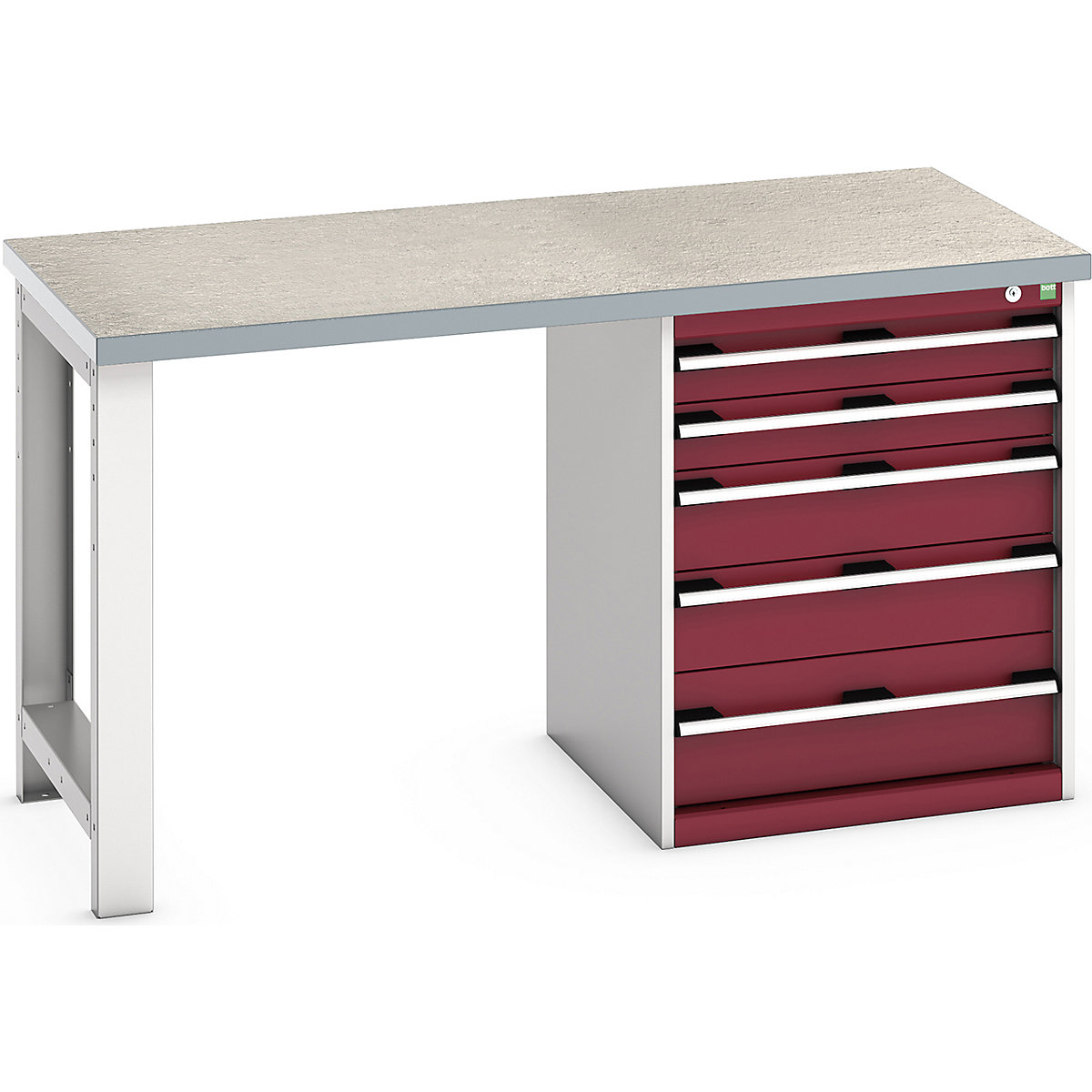 Bott Cubio Pedestal Benches, Bott Cubio Pedestal Benches, Bott Cubio Pedestal Bench | 5 Drawer Cabinet | 840h x 1500w x 750d mm | Red | Lino Worktop-0