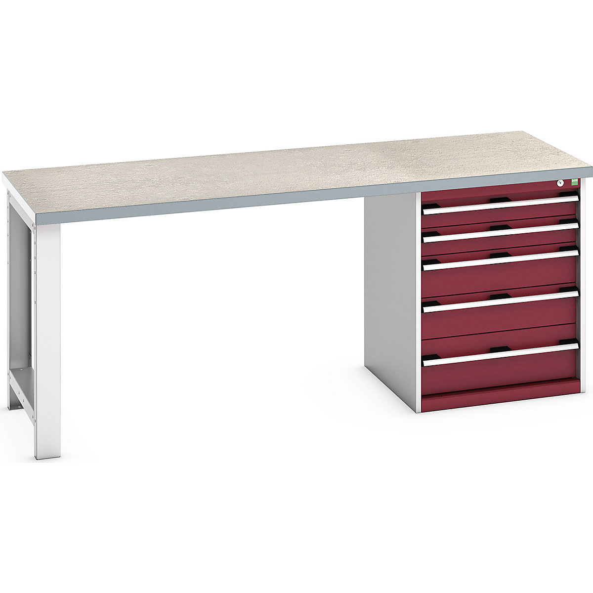 Bott Cubio Pedestal Benches, Bott Cubio Pedestal Benches, Bott Cubio Pedestal Bench | 5 Drawer Cabinet | 840h x 2000w x 750d mm | Red | Lino Worktop-0