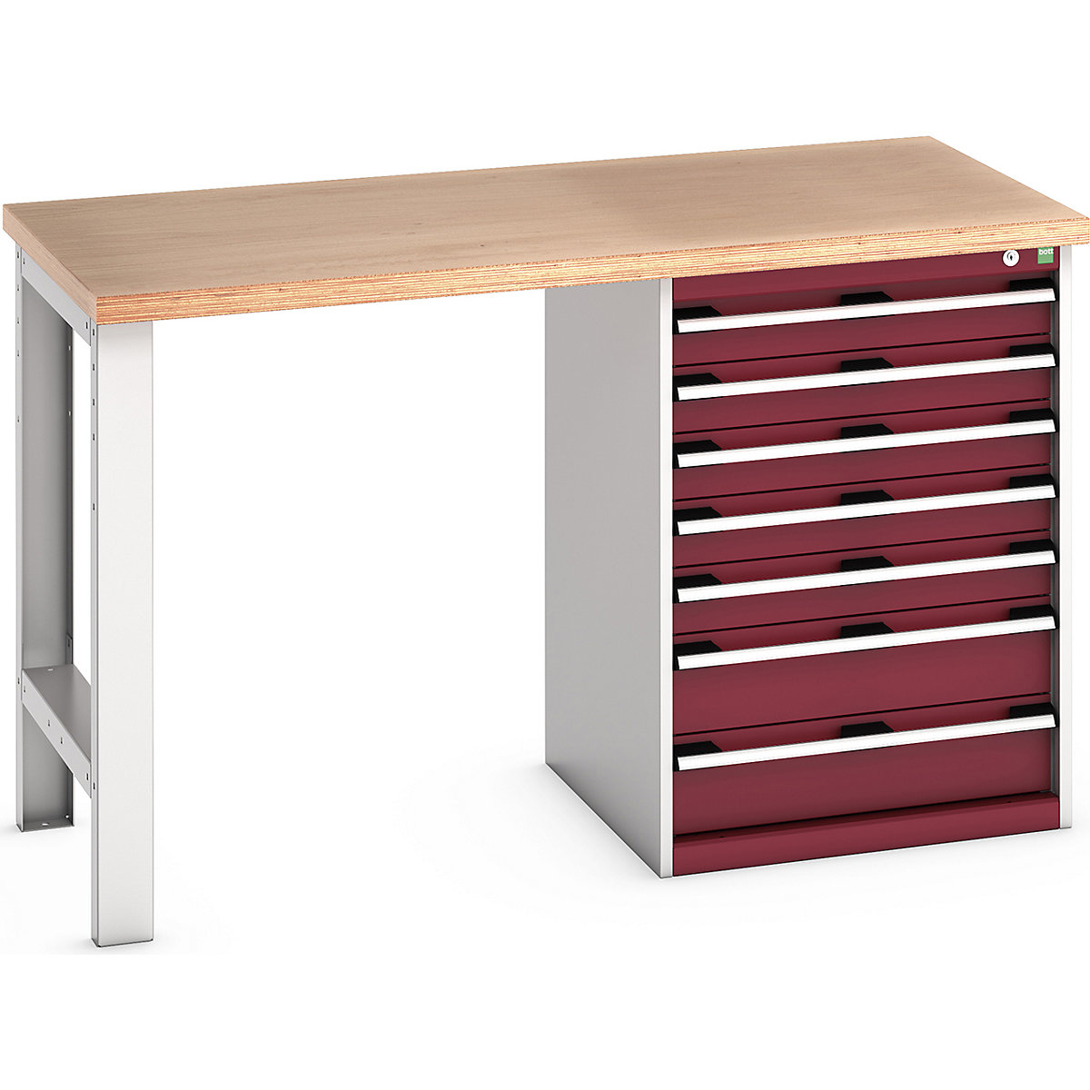 Bott Cubio Pedestal Benches, Bott Cubio Pedestal Benches, Bott Cubio Pedestal Bench | 7 Drawer Cabinet | 940h x 1500w x 750d mm | Red | MPX Worktop-0
