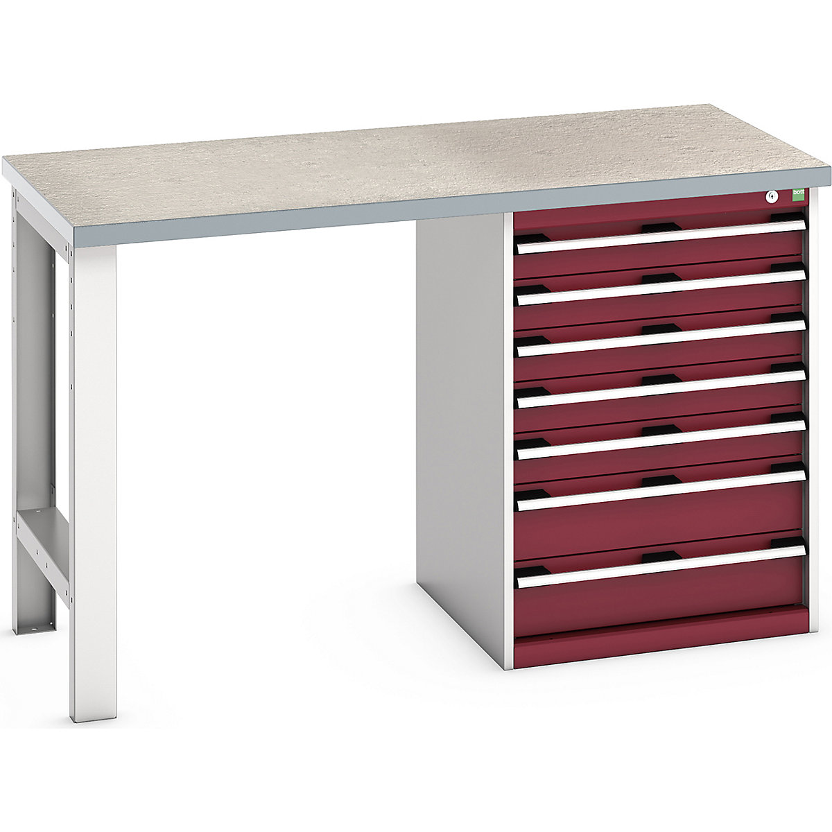Bott Cubio Pedestal Benches, Bott Cubio Pedestal Benches, Bott Cubio Pedestal Bench | 7 Drawer Cabinet | 940h x 1500w x 750d mm | Red | Lino Worktop-0