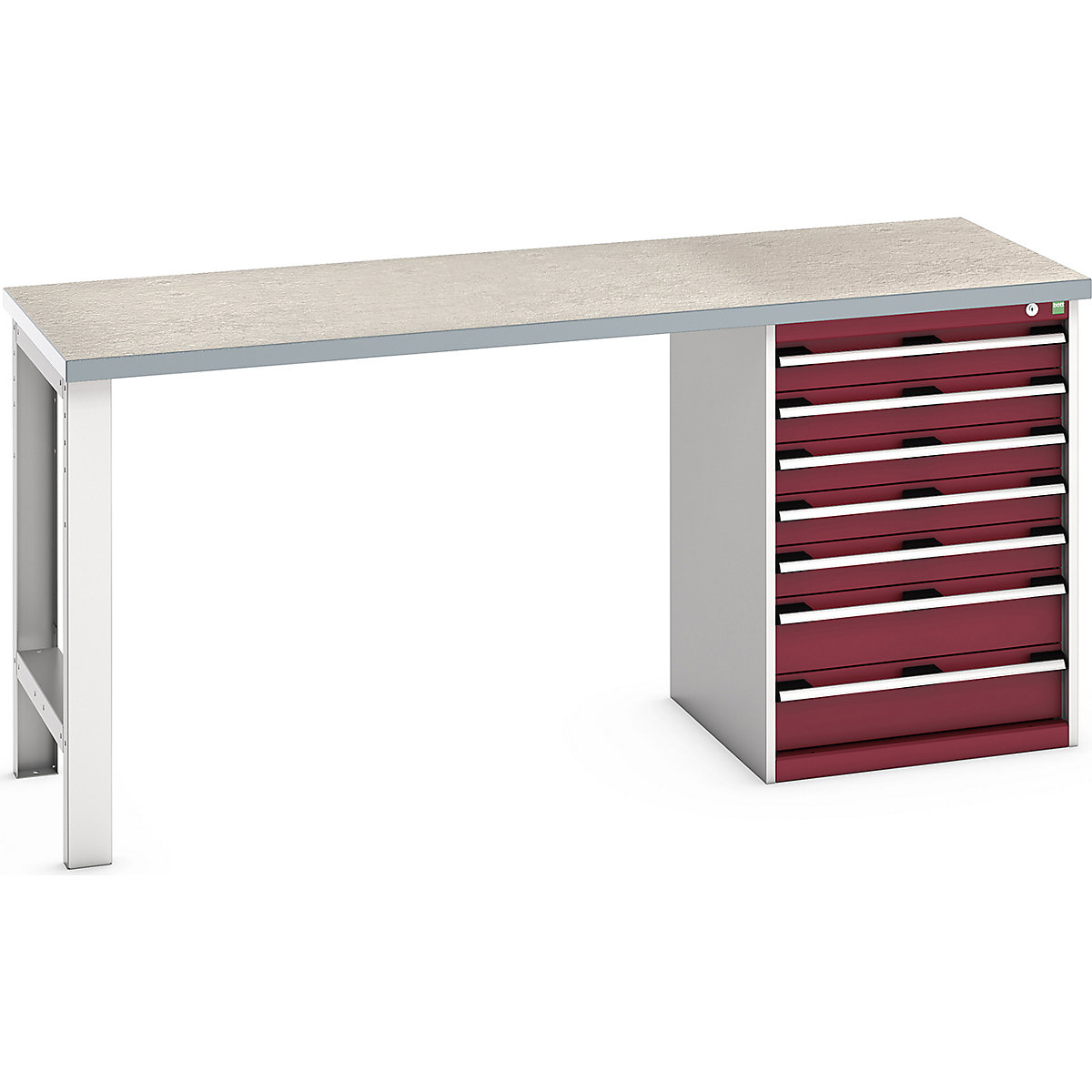 Bott Cubio Pedestal Benches, Bott Cubio Pedestal Benches, Bott Cubio Pedestal Bench | 7 Drawer Cabinet | 940h x 2000w x 750d mm | Red | Lino Worktop-0