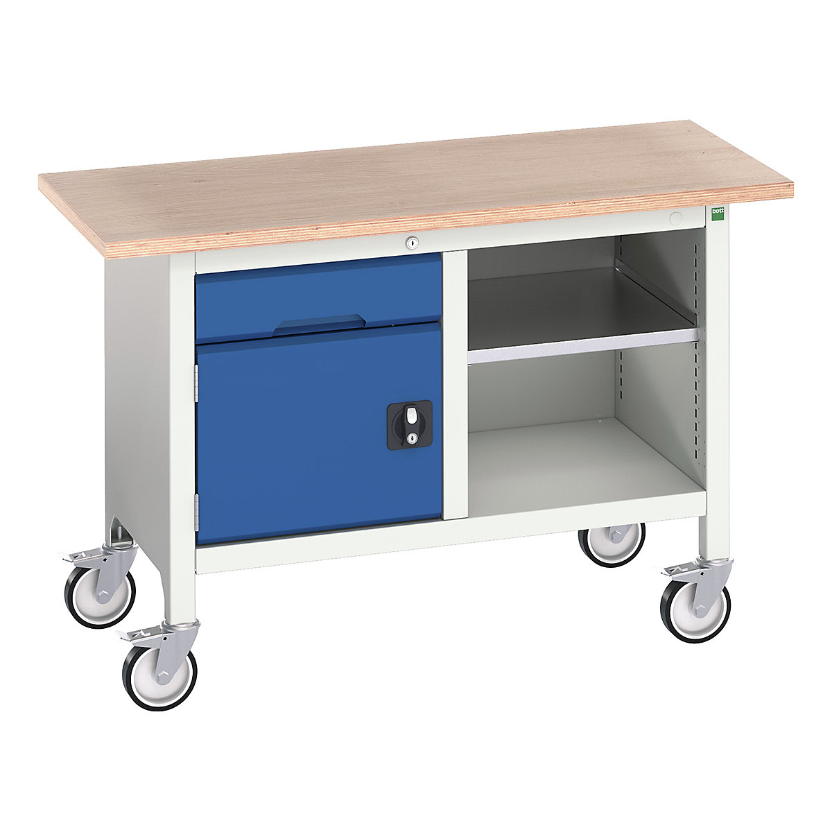 Bott Verso Mobile Storage Bench | 1250 Wide, Bott Verso Mobile Storage Bench | 1250 Wide, Bott Verso Mobile Storage Bench | 830h x 1250w x 600d mm | 1x 125 Drawer, 1x 350 Cupboard & Open Section | Blue-0