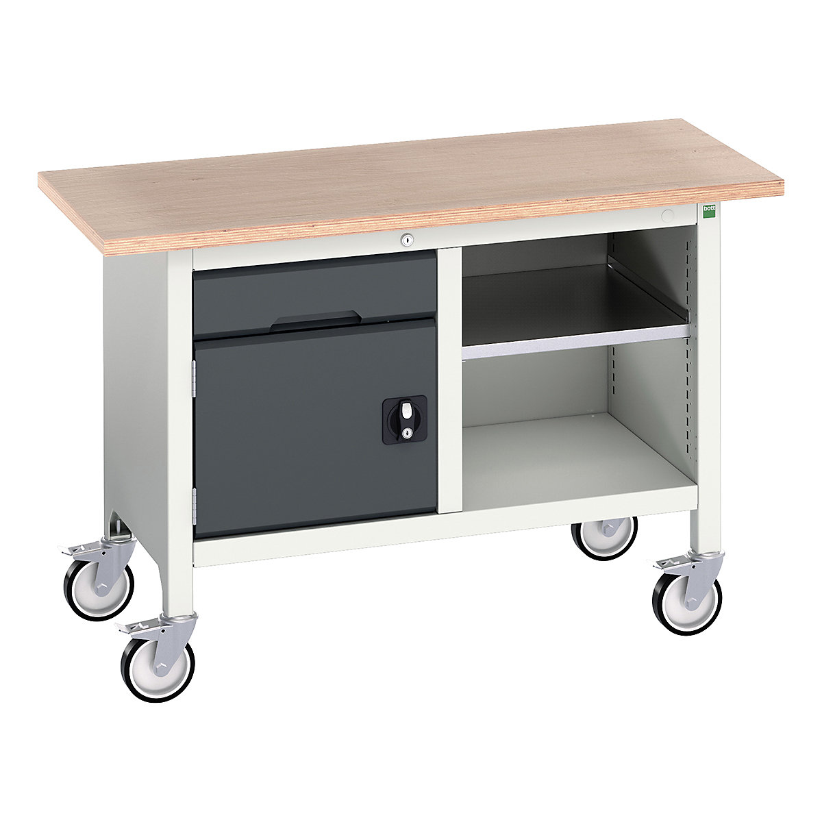 Bott Verso Mobile Storage Bench | 1250 Wide, Bott Verso Mobile Storage Bench | 1250 Wide, Bott Verso Mobile Storage Bench | 830h x 1250w x 600d mm | 1x 125 Drawer, 1x 350 Cupboard & Open Section | Anthracite Grey-0
