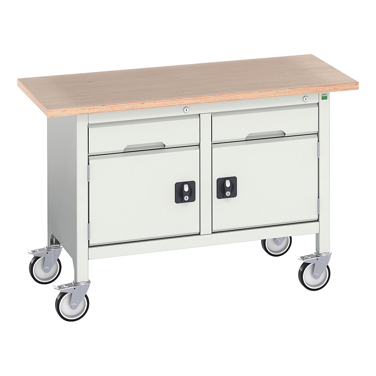 Bott Verso Mobile Storage Bench | 1250 Wide, Bott Verso Mobile Storage Bench | 1250 Wide, Bott Verso Mobile Storage Bench | 830h x 1250w x 600d mm | 2x 125 Drawers, 2x 350 Cupboards | Light Grey-0