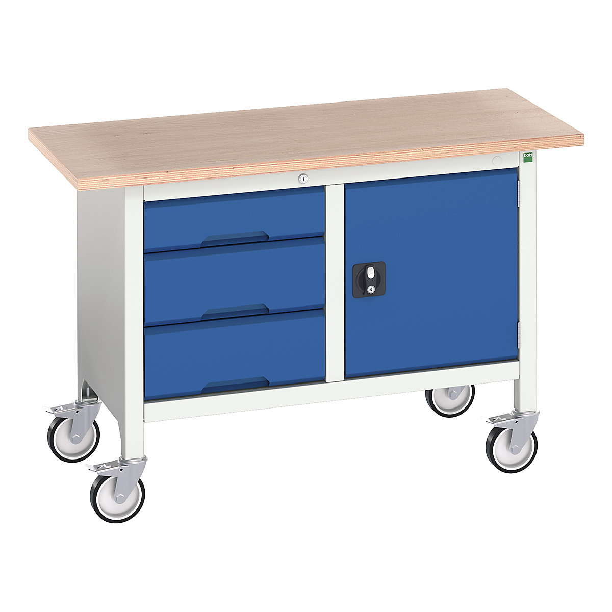 Bott Verso Mobile Storage Bench | 1250 Wide, Bott Verso Mobile Storage Bench | 1250 Wide, Bott Verso Mobile Storage Bench | 830h x 1250w x 600d mm | 1x 125, 2x 175 Drawers, 1x 475 Cupboard | Blue-0