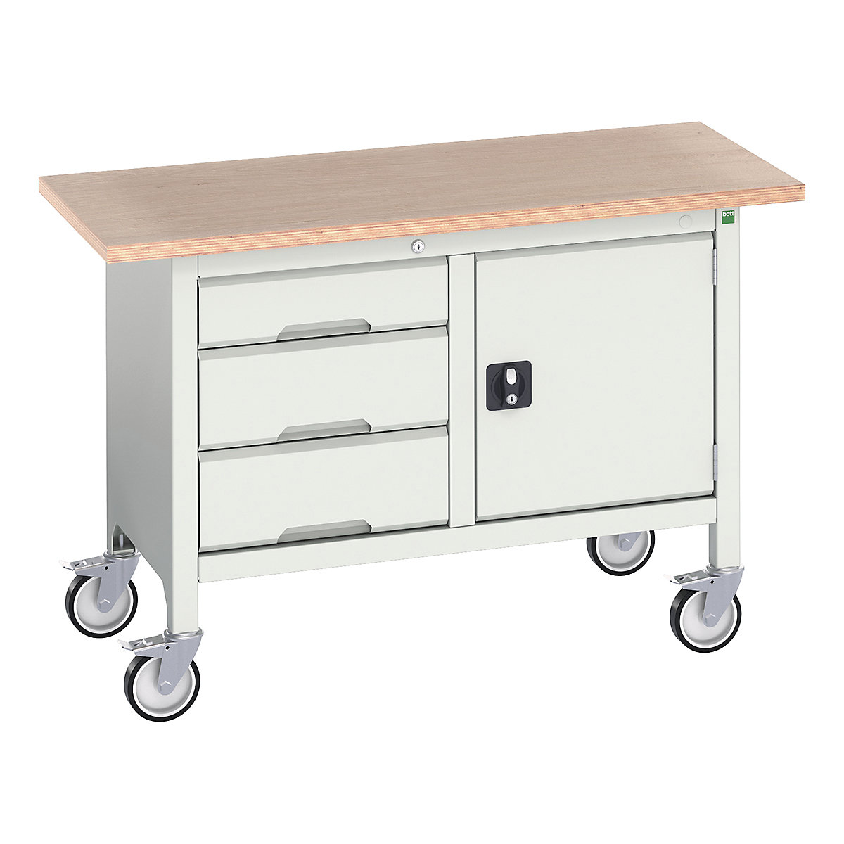 Bott Verso Mobile Storage Bench | 1250 Wide, Bott Verso Mobile Storage Bench | 1250 Wide, Bott Verso Mobile Storage Bench | 830h x 1250w x 600d mm | 1x 125, 2x 175 Drawers, 1x 475 Cupboard | Light Grey-0