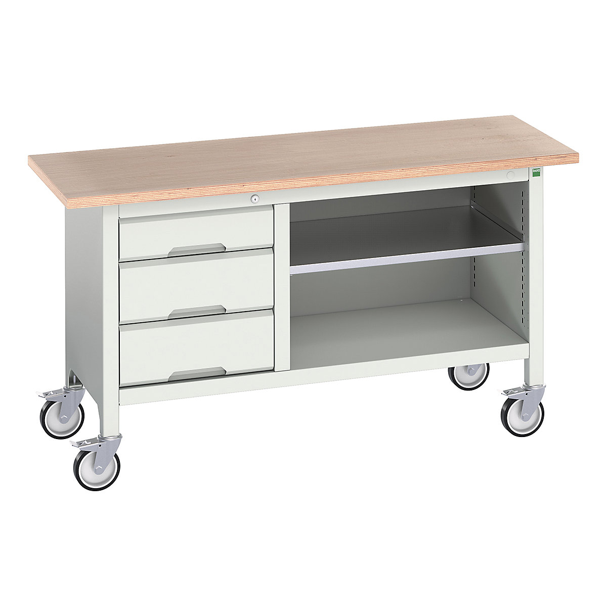 Bott Verso Mobile Storage Bench | 1500 Wide, Bott Verso Mobile Storage Bench | 1500 Wide, Bott Verso Mobile Storage Bench | 830h x 1500w x 600d mm | 1x 125, 2x 175 Drawers & Open Section | Light Grey-0