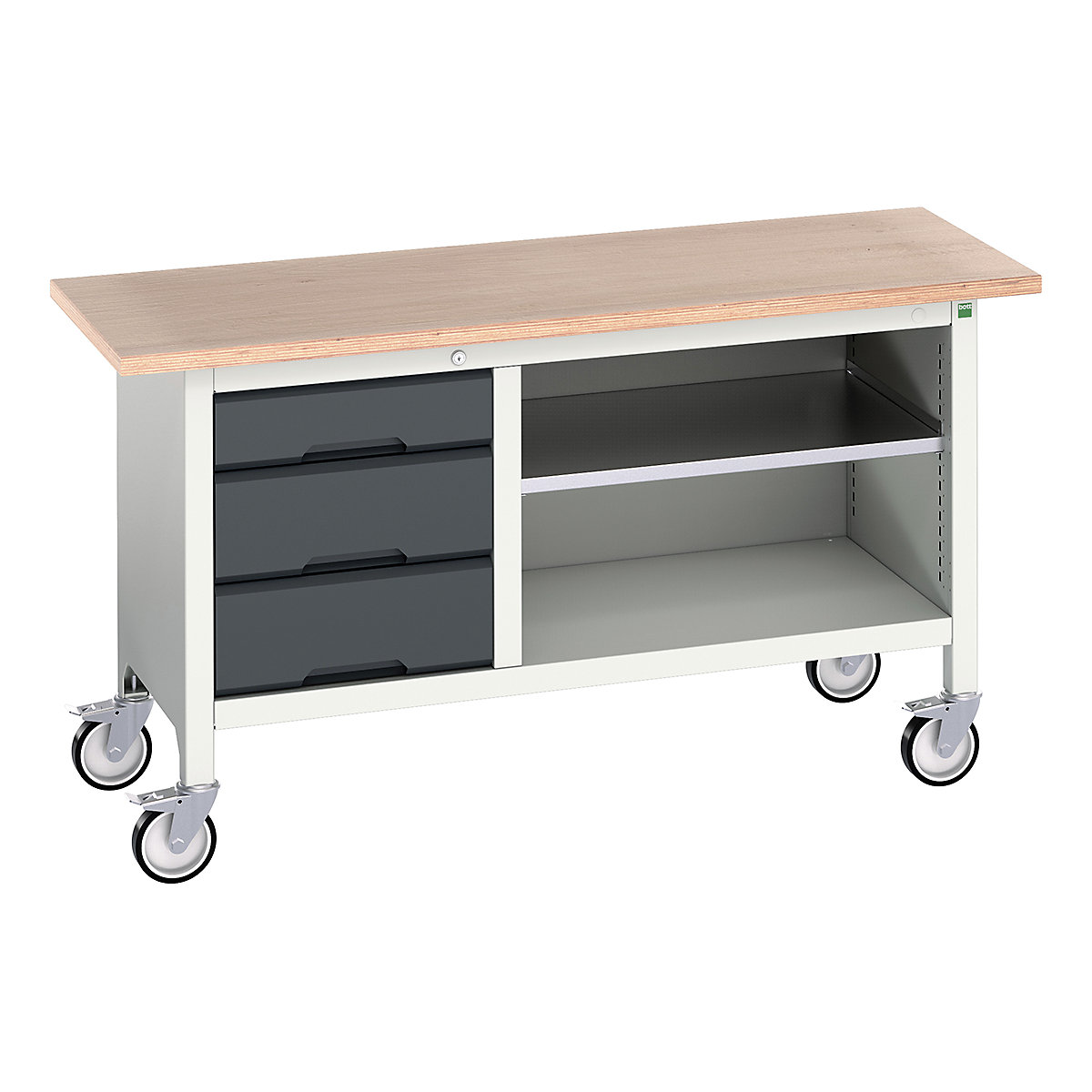 Bott Verso Mobile Storage Bench | 1500 Wide, Bott Verso Mobile Storage Bench | 1500 Wide, Bott Verso Mobile Storage Bench | 830h x 1500w x 600d mm | 1x 125, 2x 175 Drawers & Open Section | Anthracite Grey-0