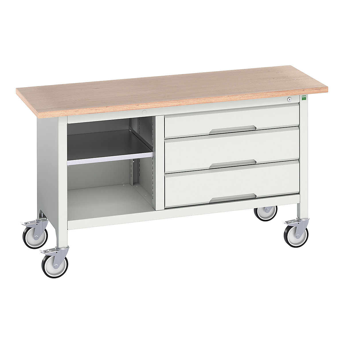 Bott Verso Mobile Storage Bench | 1500 Wide, Bott Verso Mobile Storage Bench | 1500 Wide, Bott Verso Mobile Storage Bench | 830h x 1500w x 600d mm | Open Section & 1x 125, 2x 175 Drawers | Light Grey-0