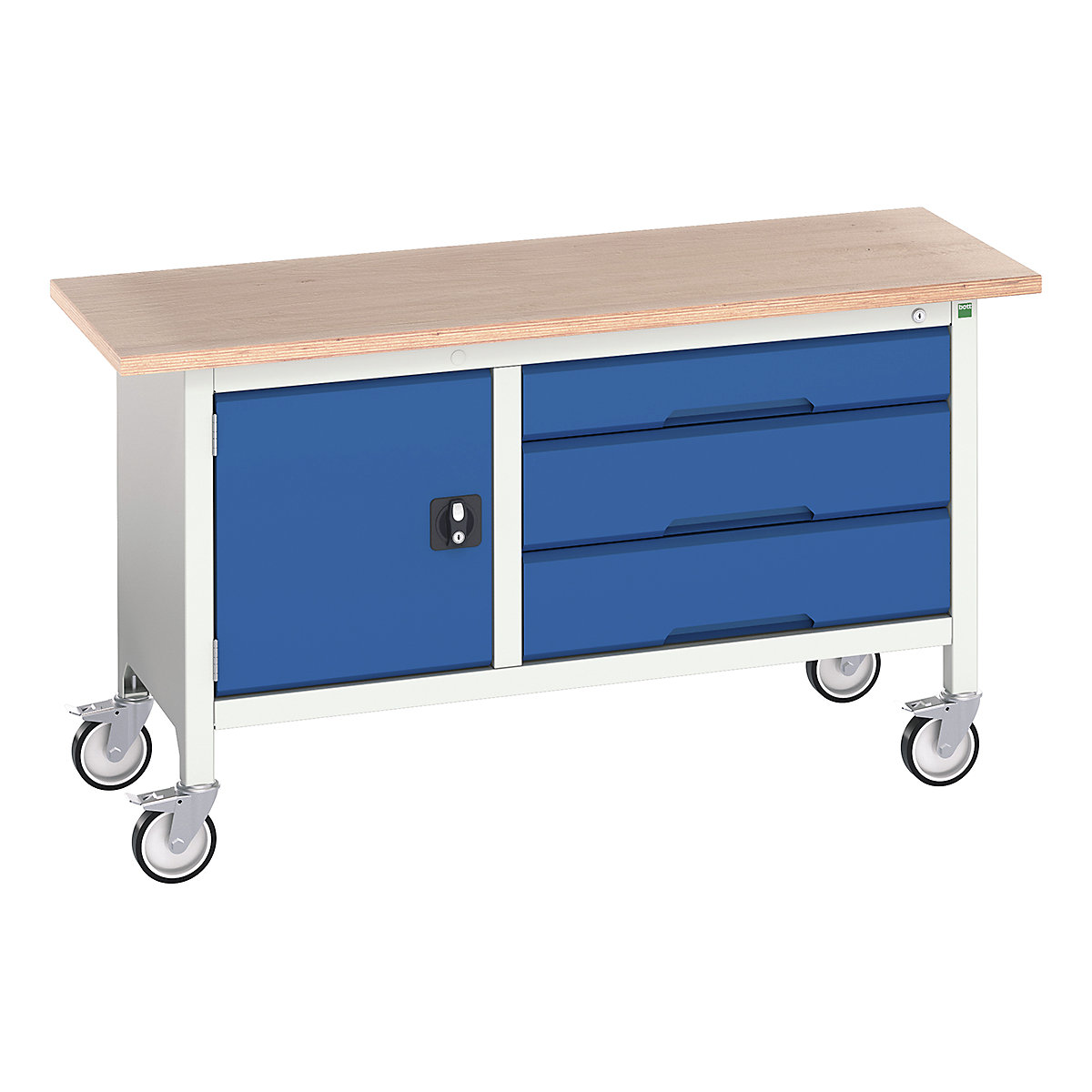 Bott Verso Mobile Storage Bench | 1500 Wide, Bott Verso Mobile Storage Bench | 1500 Wide, Bott Verso Mobile Storage Bench | 830h x 1500w x 600d mm | 1x 475 Cupboard, 1x 125, 2x 175 Drawers | Blue-0