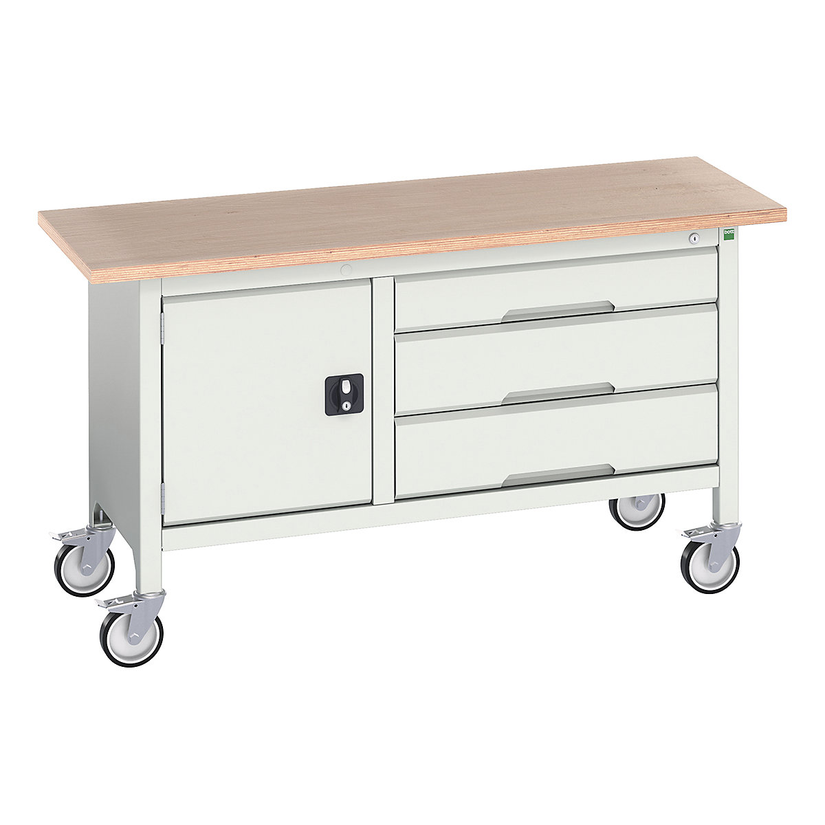 Bott Verso Mobile Storage Bench | 1500 Wide, Bott Verso Mobile Storage Bench | 1500 Wide, Bott Verso Mobile Storage Bench | 830h x 1500w x 600d mm | 1x 475 Cupboard, 1x 125, 2x 175 Drawers | Light Grey-0