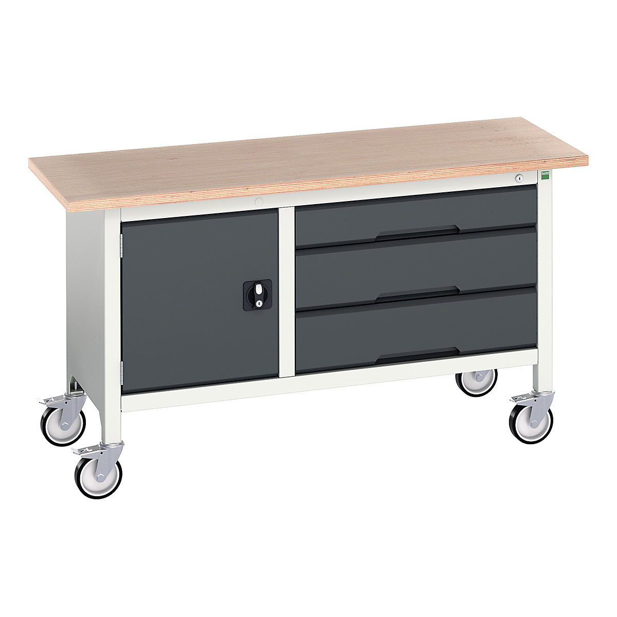 Bott Verso Mobile Storage Bench | 1500 Wide, Bott Verso Mobile Storage Bench | 1500 Wide, Bott Verso Mobile Storage Bench | 830h x 1500w x 600d mm | 1x 475 Cupboard, 1x 125, 2x 175 Drawers | Anthracite Grey-0
