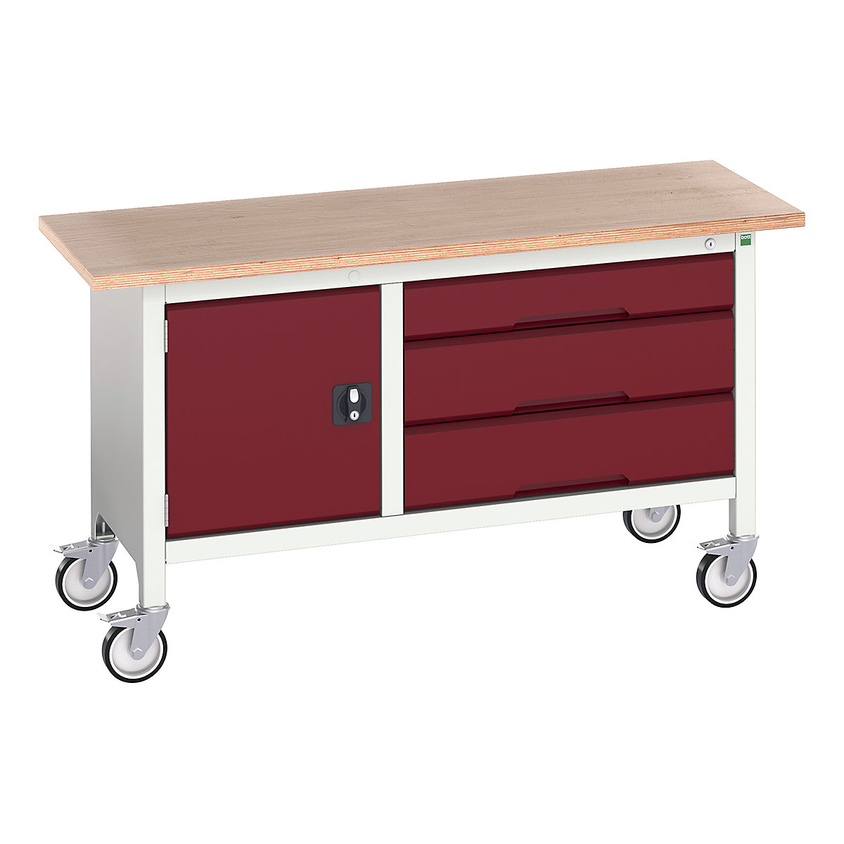 Bott Verso Mobile Storage Bench | 1500 Wide, Bott Verso Mobile Storage Bench | 1500 Wide, Bott Verso Mobile Storage Bench | 830h x 1500w x 600d mm | 1x 475 Cupboard, 1x 125, 2x 175 Drawers | Red-0