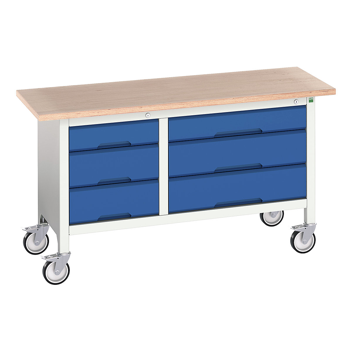 Bott Verso Mobile Storage Bench | 1500 Wide, Bott Verso Mobile Storage Bench | 1500 Wide, Bott Verso Mobile Storage Bench | 830h x 1500w x 600d mm | 2x 125, 4x 175 Drawers | Blue-0