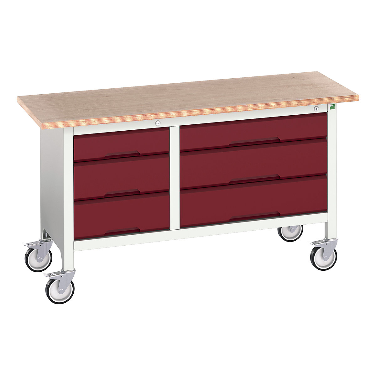 Bott Verso Mobile Storage Bench | 1500 Wide, Bott Verso Mobile Storage Bench | 1500 Wide, Bott Verso Mobile Storage Bench | 830h x 1500w x 600d mm | 2x 125, 4x 175 Drawers | Red-0