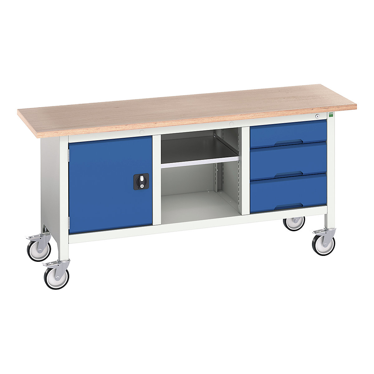 Bott Verso Mobile Storage Bench | 1750 Wide, Bott Verso Mobile Storage Bench | 1750 Wide, Bott Verso Mobile Storage Bench | 830h x 1750w x 600d mm | 1x 475 Cupboard, 1x 125, 2x 175 Drawers & Open Section | Blue-0