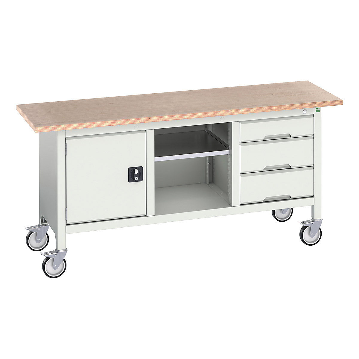 Bott Verso Mobile Storage Bench | 1750 Wide, Bott Verso Mobile Storage Bench | 1750 Wide, Bott Verso Mobile Storage Bench | 830h x 1750w x 600d mm | 1x 475 Cupboard, 1x 125, 2x 175 Drawers & Open Section | Light Grey-0
