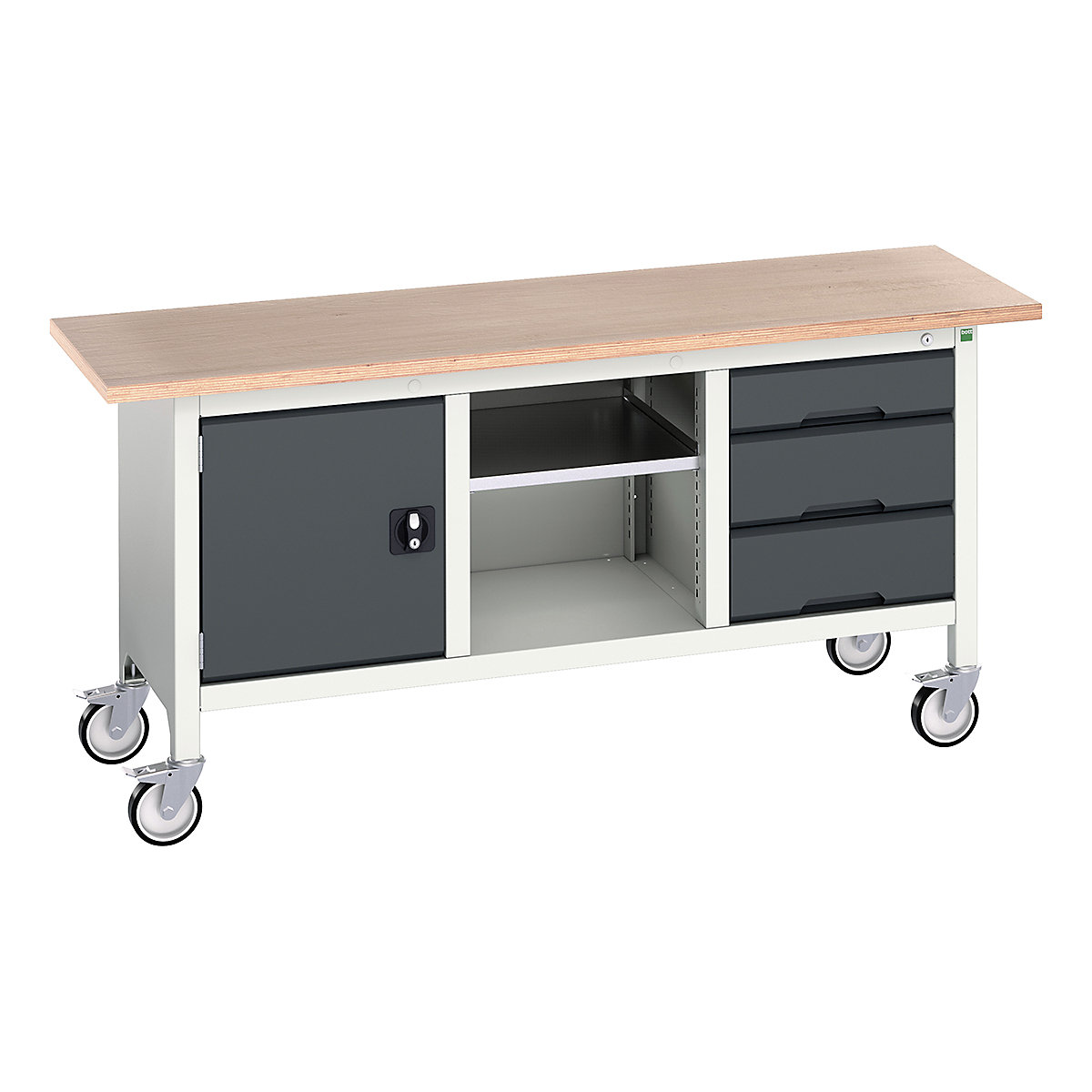 Bott Verso Mobile Storage Bench | 1750 Wide, Bott Verso Mobile Storage Bench | 1750 Wide, Bott Verso Mobile Storage Bench | 830h x 1750w x 600d mm | 1x 475 Cupboard, 1x 125, 2x 175 Drawers & Open Section | Anthracite Grey-0