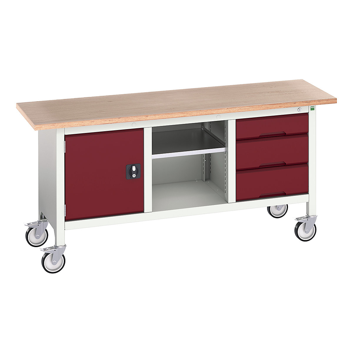 Bott Verso Mobile Storage Bench | 1750 Wide, Bott Verso Mobile Storage Bench | 1750 Wide, Bott Verso Mobile Storage Bench | 830h x 1750w x 600d mm | 1x 475 Cupboard, 1x 125, 2x 175 Drawers & Open Section | Red-0